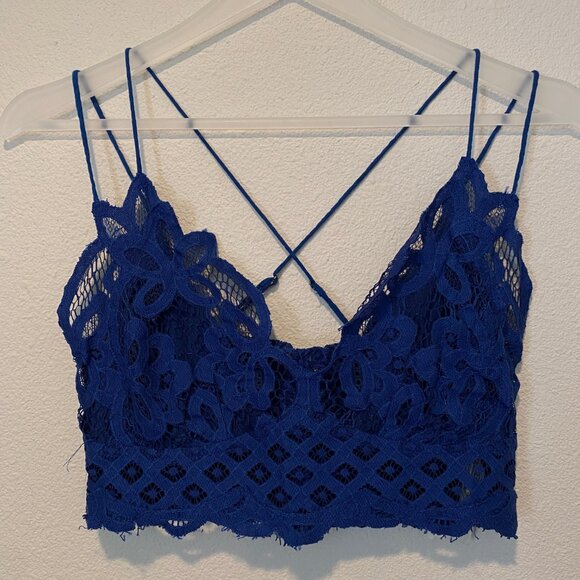 Free People One Royal Blue Lace Camisole‎ Bralette Size Medium - Picture 1 of 3